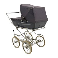 Silvercross pram, in light blue finish on chromed metal frame