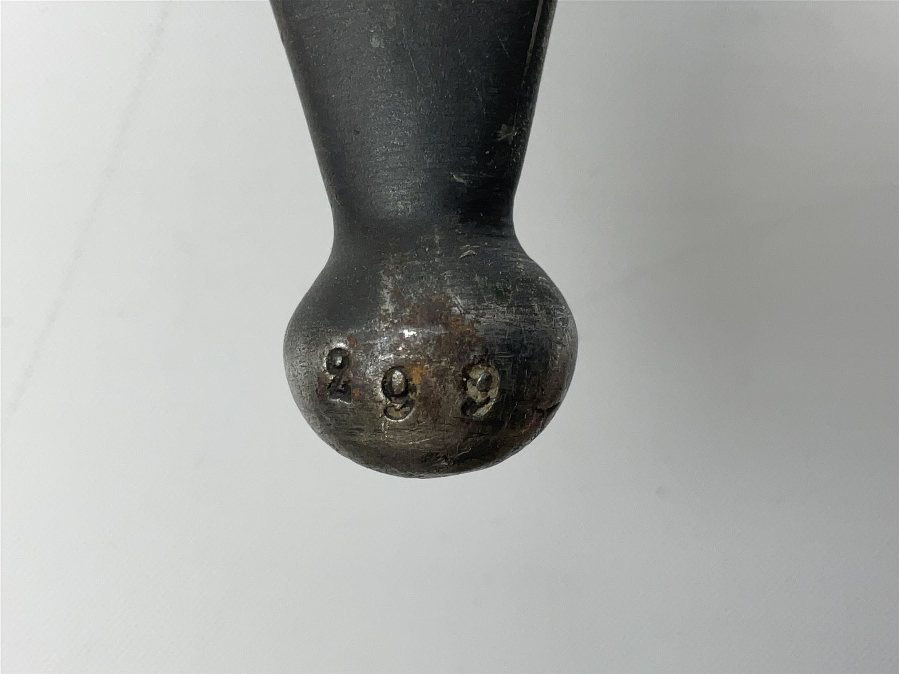 German-made 1908 pattern bayonet by Weyersberg, Kirschbaum & Co, Solingen as used by the Brazilian Army, with 30cm fullered steel blade and hooked quillon numbered 107011 L43cm overall; and Swedish Carl Gustav M1896 Mauser knife bayonet with 21cm steel blade and machined steel grip; in metal scabbard, both numbered 299 L35cm overall (2)