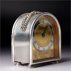 Chas Frodsham - Elizabeth II commemorative miniature carriage clock with platform lever escapement, gilt brass dial inscribed  'Elizabeth of Glamis' in domed silver case with chain handle H8cm London 1980 with key