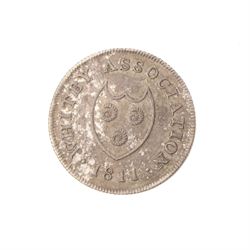 Whitby Association silver shilling token 1811 and a Cattle & Barber York silver shilling token 1811 