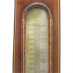 Jerome Vassalli of Scarborough - 19th century mahogany wheel barometer, the swan neck pediment above a hygrometer, thermometer, convex mirror and silvered barometer dial, with spirit level below, H  7cm