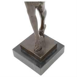 Art Deco style bronze figure of a female dancer after Demetre Chiparus, with signature to base, upon a black marble plinth, H49cm