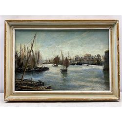 Frank Lewis Emanuel (British 1866-1948): Fishing Boats in the Harbour Concarneau, oil on canvas signed 26cm x 40cm