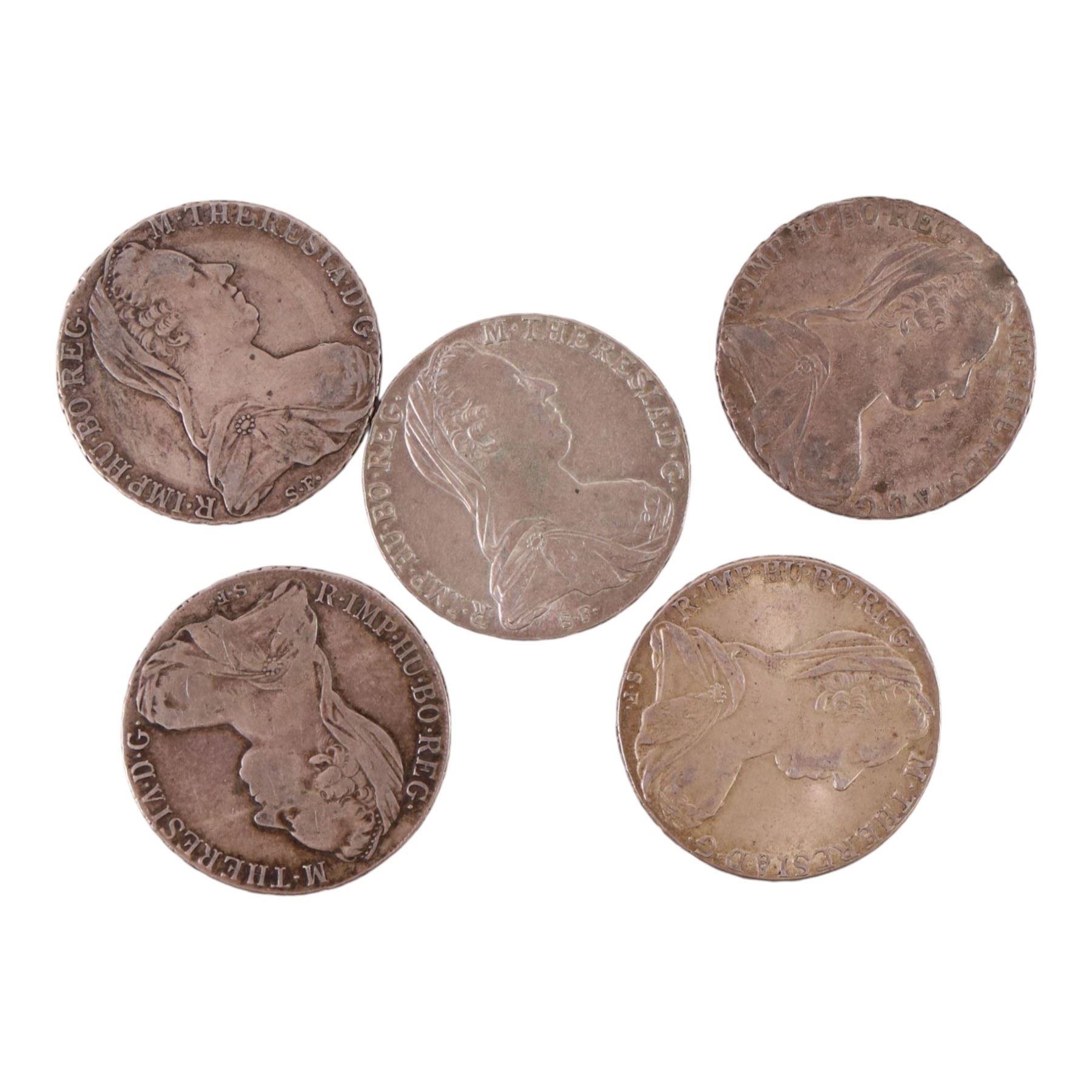Five silver Maria Theresa thaler coins