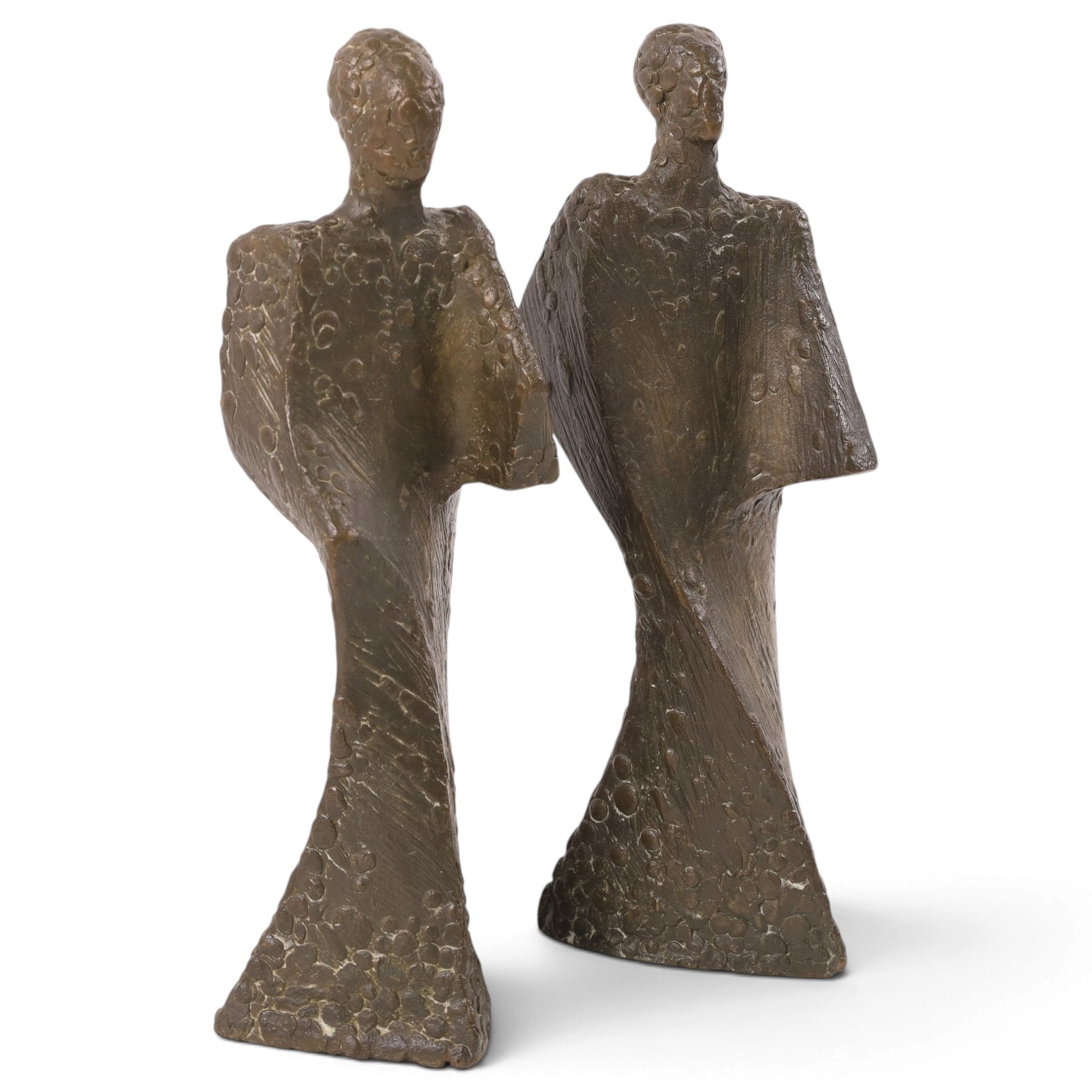 Manner of Antoinette Ruiter (Dutch 1946-) - pair of bronze sculptures depicting brutalist-style figures, with textured surface, H26cm (2)