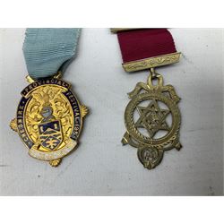 Group of predominantly Masonic Jewels of Office, to include silver, and silver gilt and enamel examples, mostly 1950's and 1960's in date, etc. 