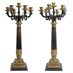 Pair of 20th century Corinthian column seven branch candelabra, with gilt brass sconces an...