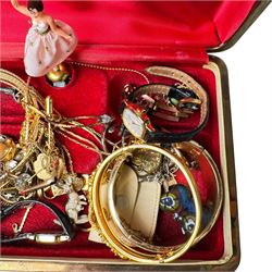 Silver charm bracelet, gold plated heart locket, and a collection of costume jewellery