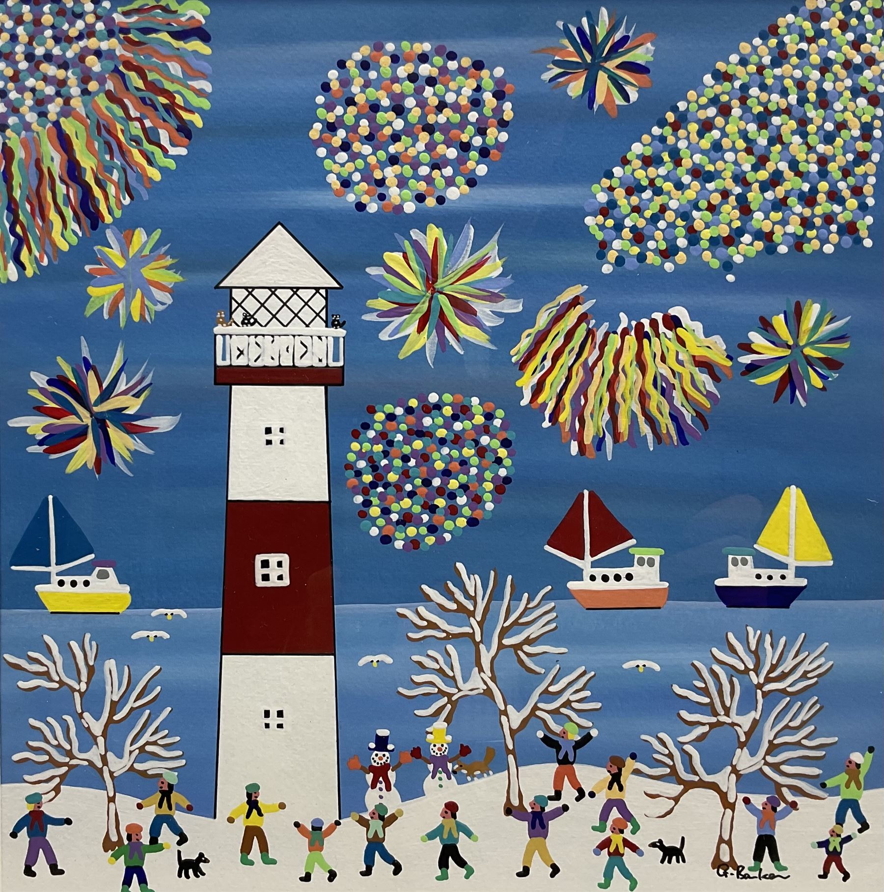 Gordon Barker (British 1960-): A Snowy Day on the Beach, acrylic signed 28cm x 28cm