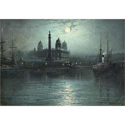 Walter Linsley Meegan (British c1860-1944): Hull Dock Offices and Wilberforce Monument by Moonlight, oil on canvas signed 25cm x 35cm 
Provenance: private East Yorkshire collection, purchased Dee, Atkinson & Harrison 19th November 1999 Lot 586