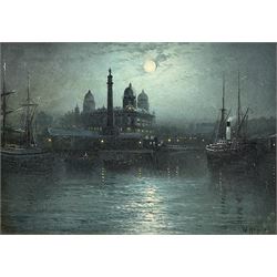 Walter Linsley Meegan (British c1860-1944): Hull Dock Offices and Wilberforce Monument by Moonlight, oil on canvas signed 25cm x 35cm 
Provenance: private East Yorkshire collection, purchased Dee, Atkinson & Harrison 19th November 1999 Lot 586