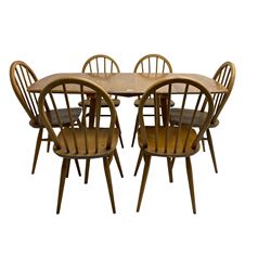 Ercol elm drop leaf table and set six hoop back chairs