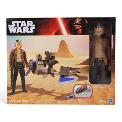 Hasbro Star Wars The Force Awakens models, comprising Poe Dameron Speeder Bike, three Millennium Falcons, including two Micromachines examples and a Force Link Starter Set, all boxed 