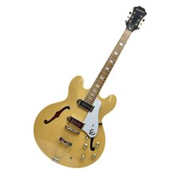 Epiphone Casino NA semi-acoustic guitar with natural maple finish and P90 pick-ups, serial no.19061529340, L105cm overall; in original hard carrying case
