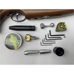 Air Arms Model S410F Classic .177 multi-shot compressed air rifle with bolt action, underside pressure gauge, chequered pistol grip, moderator and Hawke Sport HD 3-9x50 scope L112cm; in Anglo Arms camouflage sleeve with spares, tool kit, magazine and instruction manual