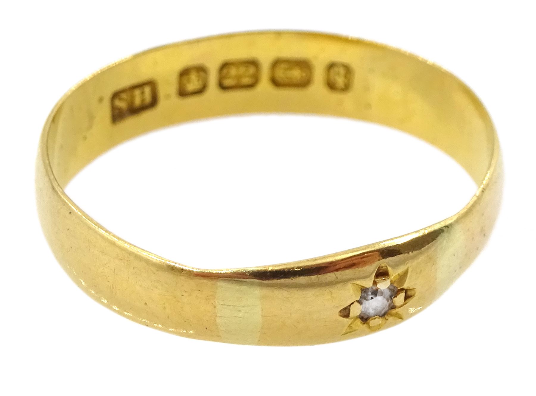 Victorian 22ct gold gypsy set single stone diamond ring, Birmingham 1890 