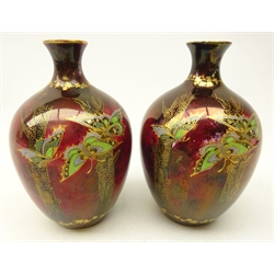  Pair Crown Devon Fieldings Sylvan Lustrine ovoid form vases, H16cm   