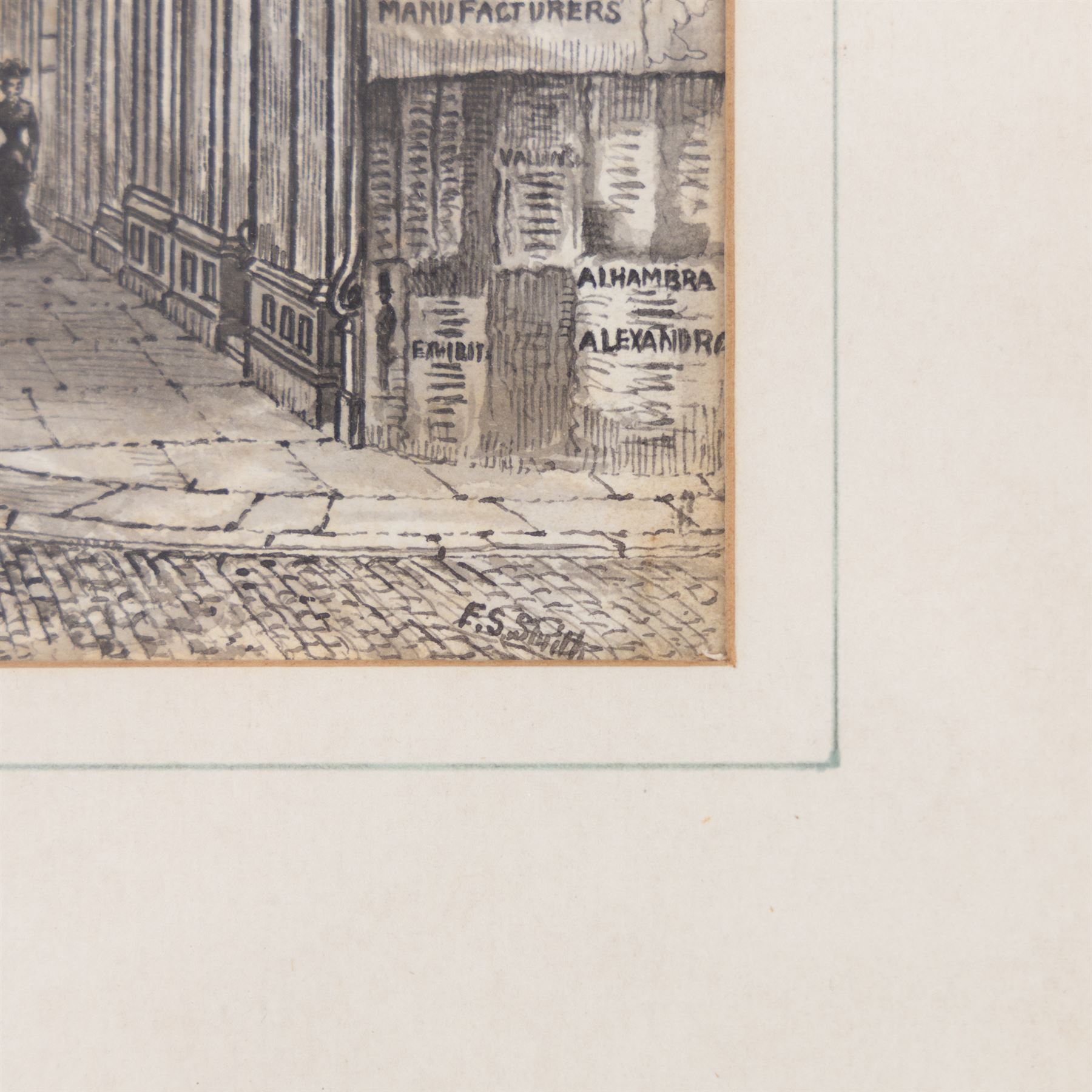 Frederick Schultz Smith (Hull 1860-1925): 'View of Saville Street' and 'View of Osborne Street & Freemans Hall' Hull, two monochrome watercolours and ink signed, titled verso 12cm x 17cm (2)