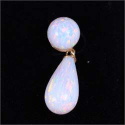 Pair of 9ct gold opal pendant earrings, boxed