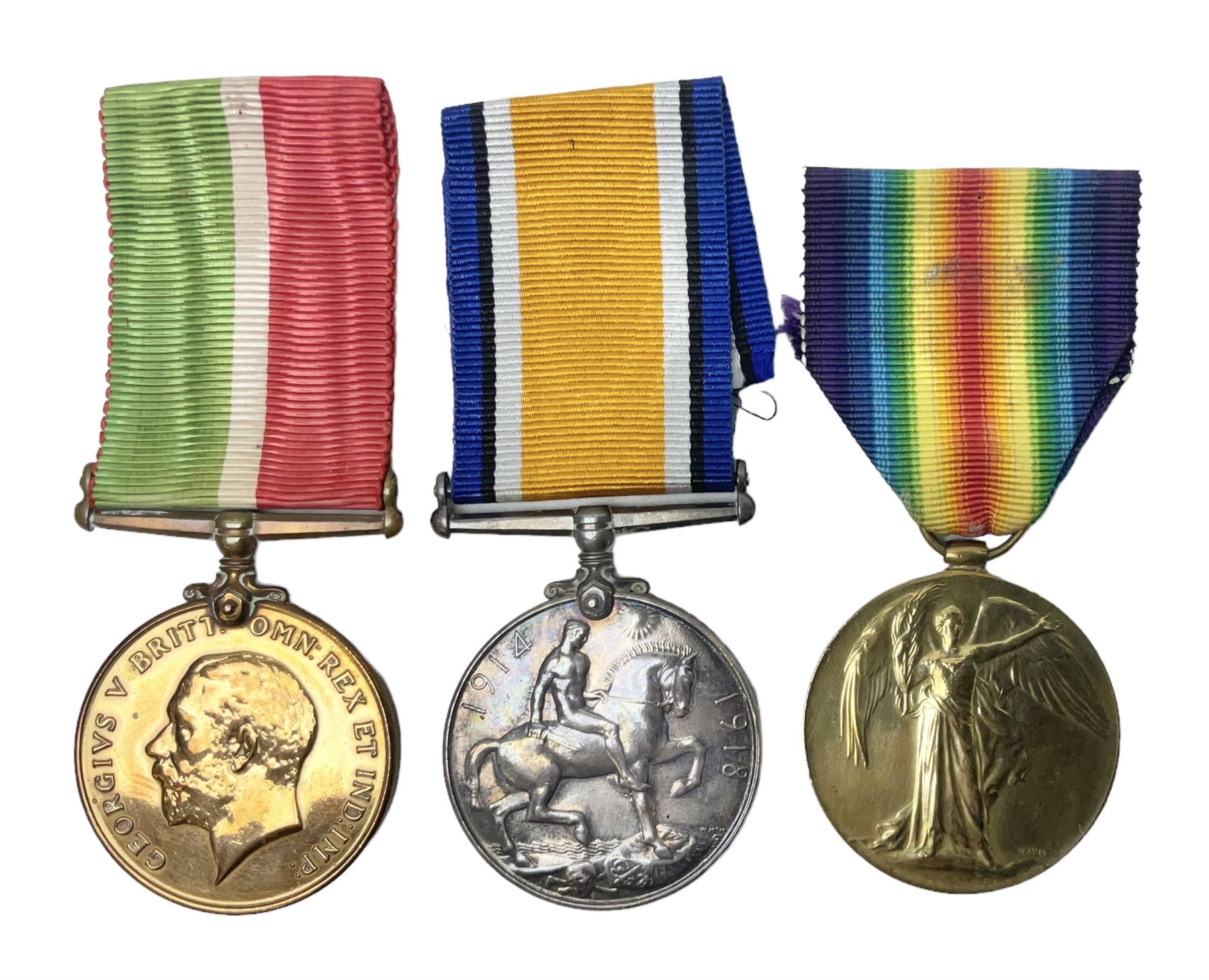 WW1 pair of medals comprising British War Medal and Victory Medal awarded to 2246 Pte. F. Lane York. R.; and WW1 Mercantile Marine Medal to James Carwell-Cooke; all with ribbons (3)