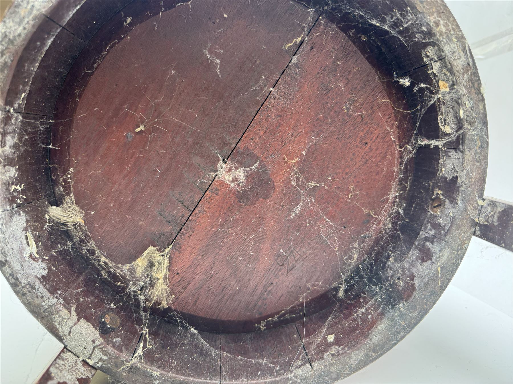 Wooden stick/umbrella stand of circular form with metal drip tray, H75cm