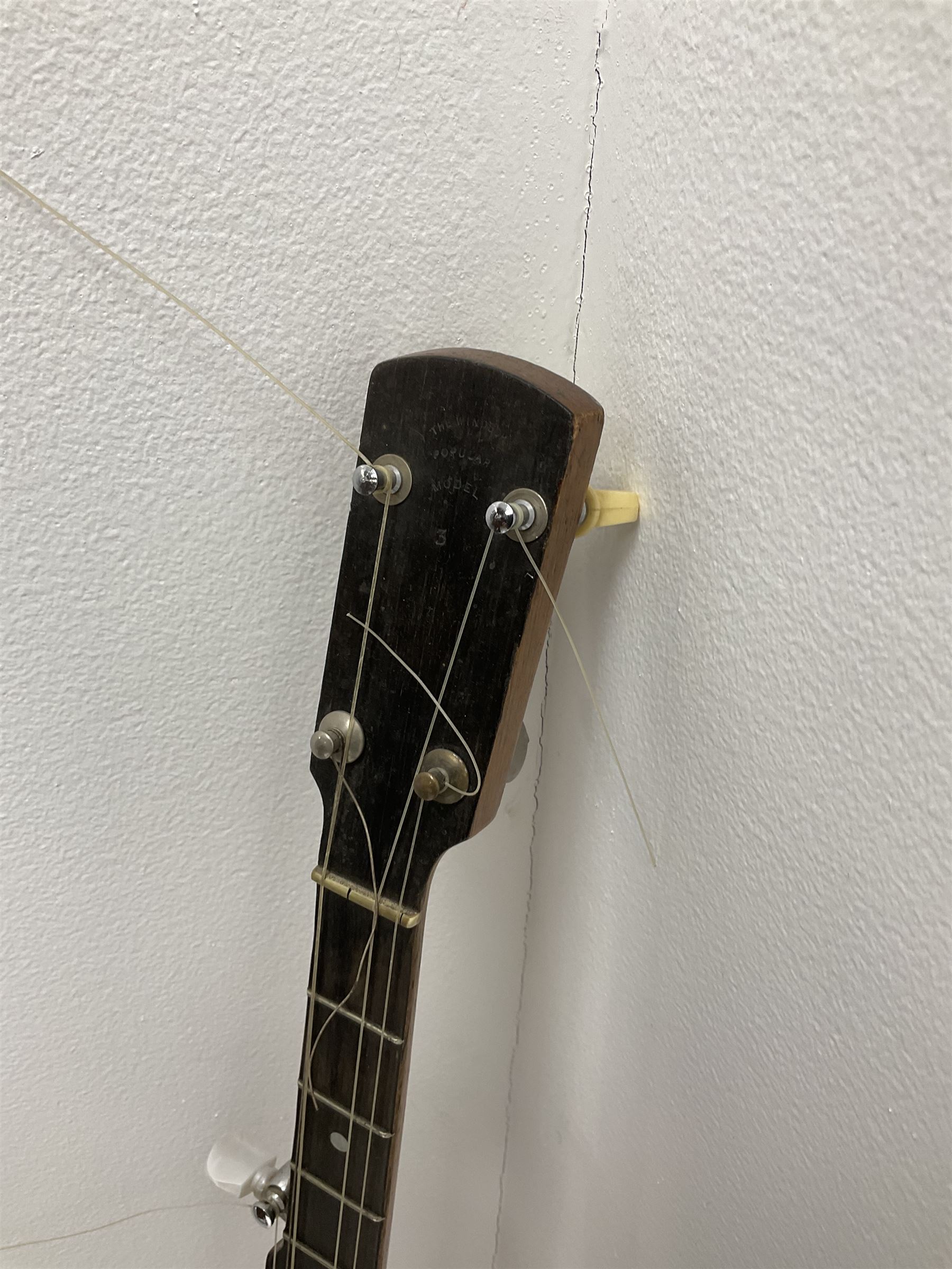 Windsor Popular Model five-string banjo, impressed mark and maker's label L88cm