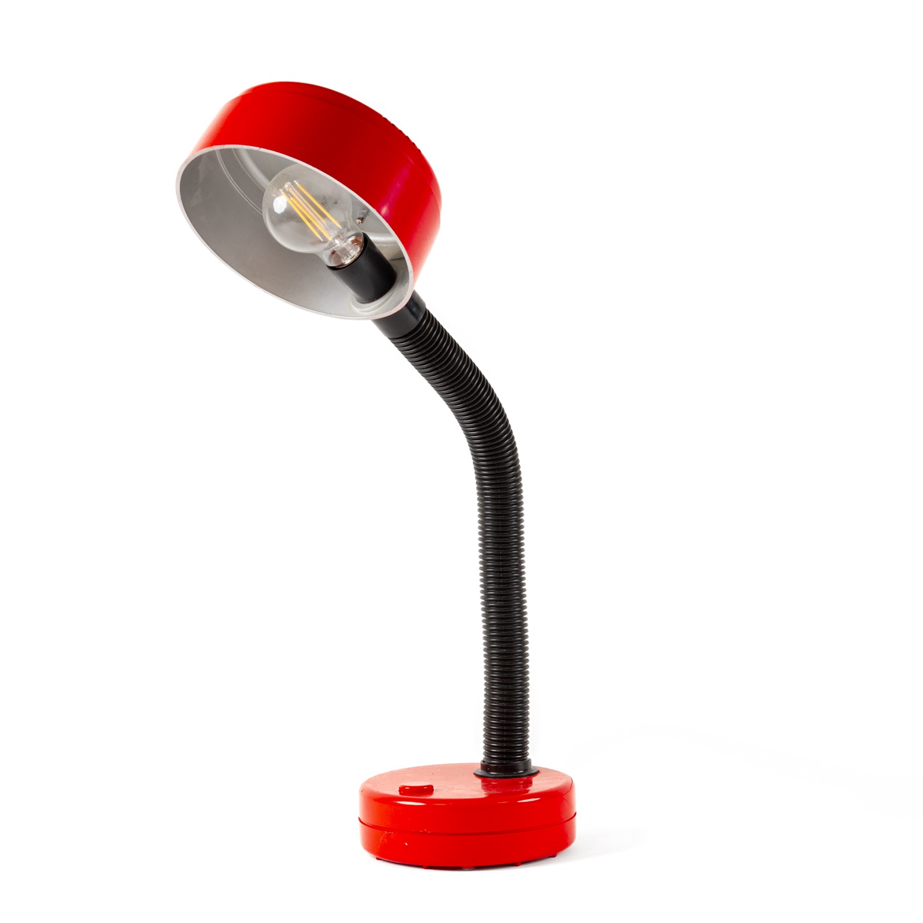 1970's Hanimex red table lamp, with adjustable flexible arm, approximate H55cm 