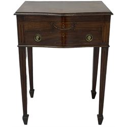 Canteen of cutlery hanoverian pattern with rat tail bowls, standing single drawer canteen, raised on four tapering legs H78cm