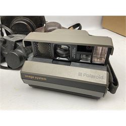 Brass telescope, together with Zenith 7 x 50 field binoculars, two polaroid cameras and other cameras and equipment 