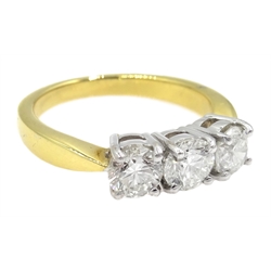  18ct gold diamond three stone ring, hallmarked, diamonds 1.23 carat  