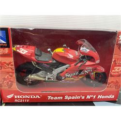 Nine NewRay 1:12 scale die-cast models of motorcycles including Ducati, Honda etc; and four other 1:12 scale die-cast models of motorcycles; all boxed (13)