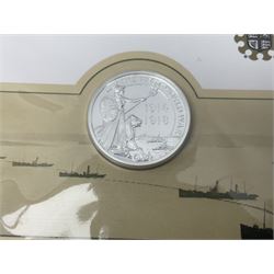 Five The Royal Mint United Kingdom fine silver twenty pound coins, dated 2013 'A Timeless First', 2014 'Outbreak', 2015 'The Longest Reigning Monarch', 2016 'The 90th Birthday of Her Majesty The Queen' and 2016 'Pride of Wales', each housed on card (5)