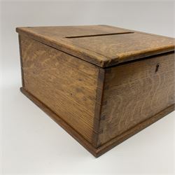 An Edwardian oak country house type post box, H17.5cm L31cm D30.5cm. 