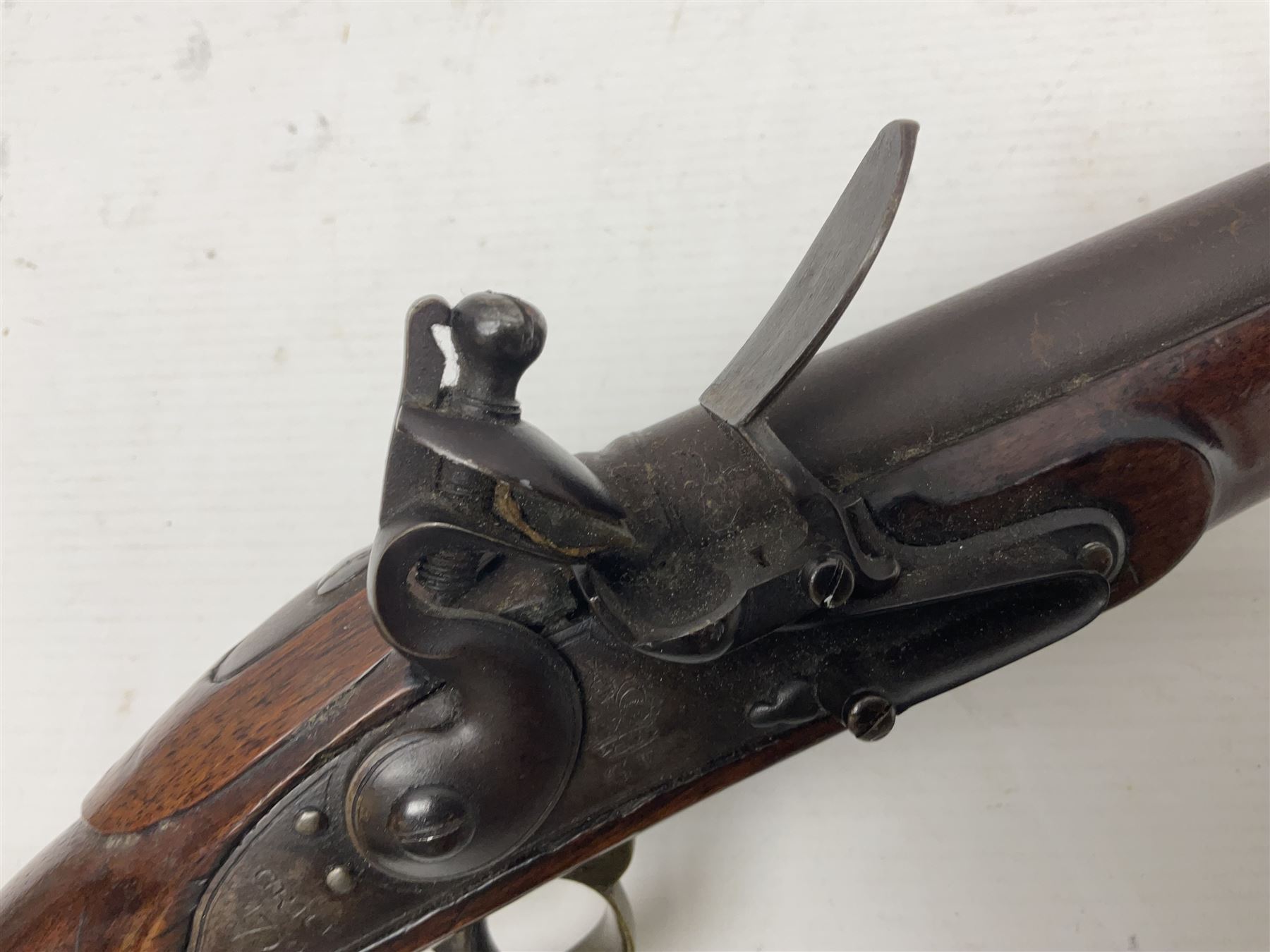 18th century flintlock coaching carbine, approximately 24-bore, maker Grice dated 1759, the 56cm(22