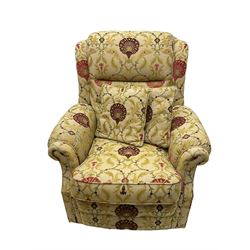 Vale Bridgecraft - Langfield standard armchair (W88cm), and gents armchair (W87cm), upholstered in Agra and Ottoman fabric, with square stool (63cm x 54cm) (3)