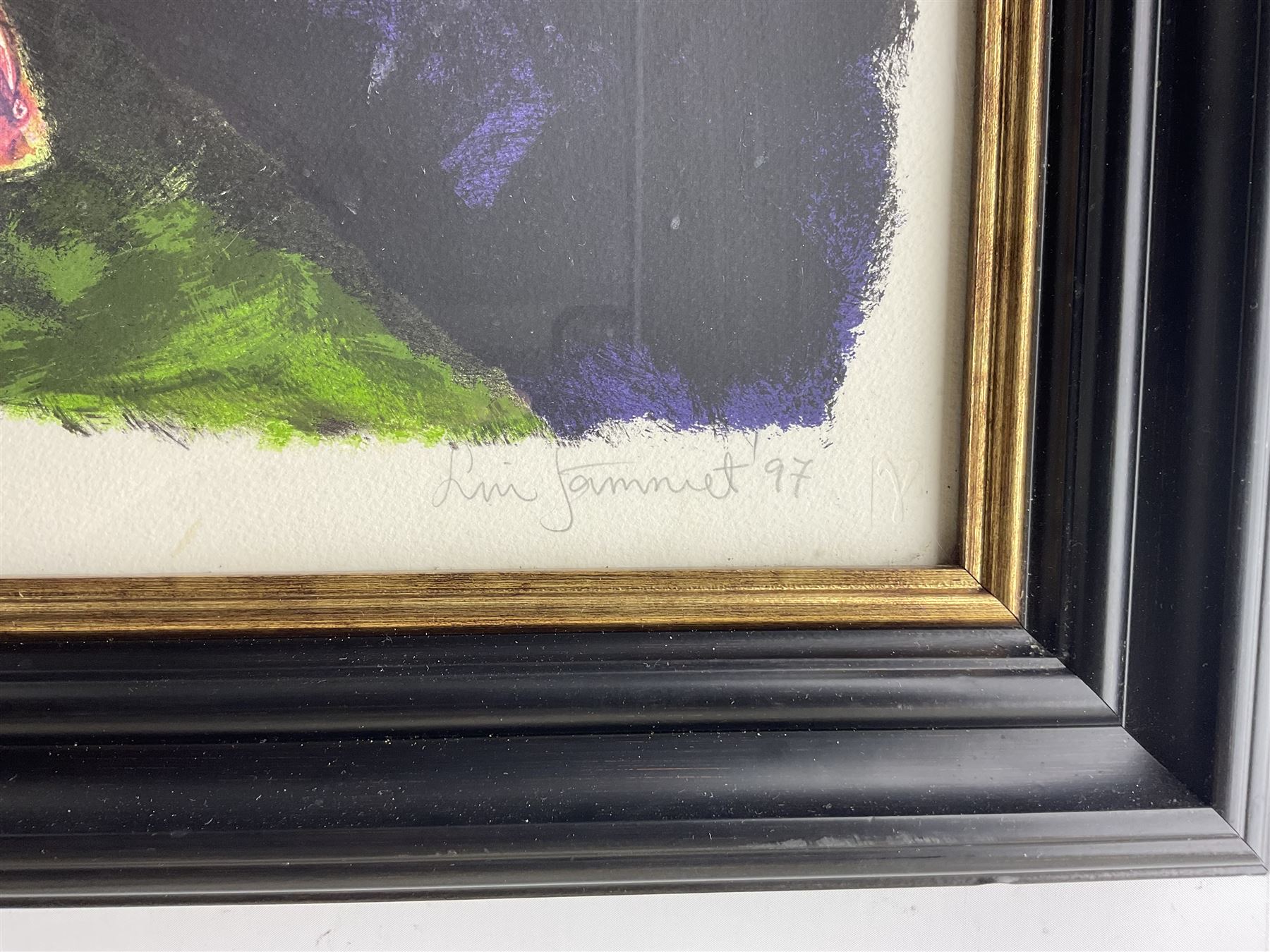 Lin Jammet (British 1958-2017): 'The Fall of Desaix', screenprint signed dated '97 and inscribed 'GSL I' (Gresham Studio Ltd) in pencil with Gamma blindstamp 115cm x 79cm 
Notes: Jammet was the son of artist Dame Elisabeth Frink (1930-1993) and French architect Michel Jammet (1921-1972). He first started printmaking during the 1970s with family friend Julian Trevelyan (1910-1988), and went on to produce prints with Curwen Chilford and Gresham Studio.