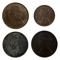  Three Queen Victoria bun head pennies, dated 1862, 1875, 1887 and 1890 halfpenny