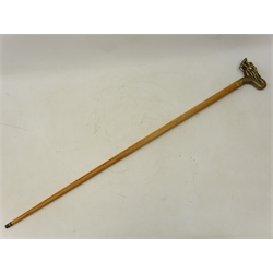  20th century hardwood walking cane, the brass pommel cast as a dragon, L99cm   