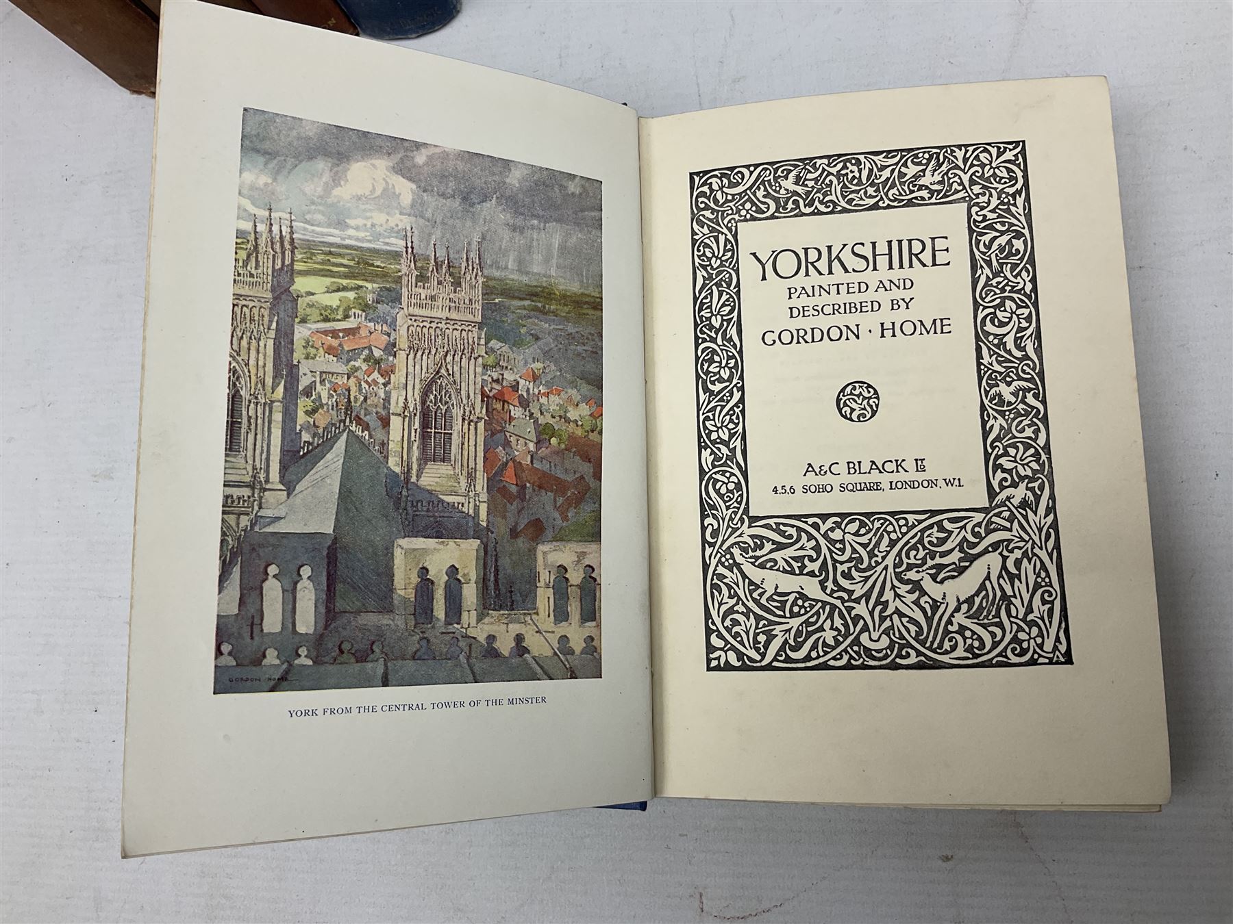 Collection of seven books comprising The Evolution of an English Town, Pickering & Yorkshire, pub J.M Dent & Co 1905,  Yorkshire, and Yorkshire Vales and Wolds all by Gordon Home, Thorton le Dale R.W. Jeffery 1931, A Ballade upon a Wedding Sir John Suckling, Nimrod's Hunting Tours and Ryedale and North Yorkshire Antiquities, George Frank, pub. Simpson York