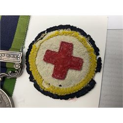 George V India General Service Medal with Afghanistan N.W.F. 1919 clasp and WW1 British War Medal awarded to 79561 Pte. R.D. Rowbottom R.A.M.C.; both with ribbons; card mounted with cap badge and Medical Corps cloth badge