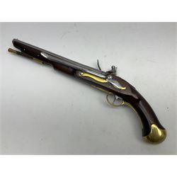 REGISTERED FIREARMS DEALER ONLY AS NO VISIBLE PROOF MARKS - modern Indian flintlock .65 cal. belt pistol marked with crowned GR and Tower, 29cm barrel and brass skull crusher butt, serial no.2169 L50cm