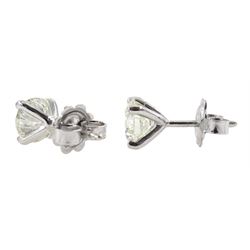 Pair of 18ct white gold brilliant cut diamond stud earrings, stamped 750, total diamond weight 2.00 carat
