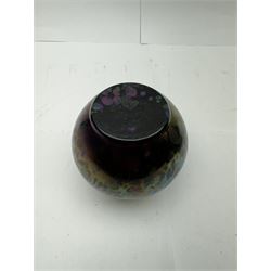 Five Austrian Art Nouveau purple glass vases, to include a Pallme-Konig example, of tapering form with matte vein decoration, and two similar pairs, tallest H16cm