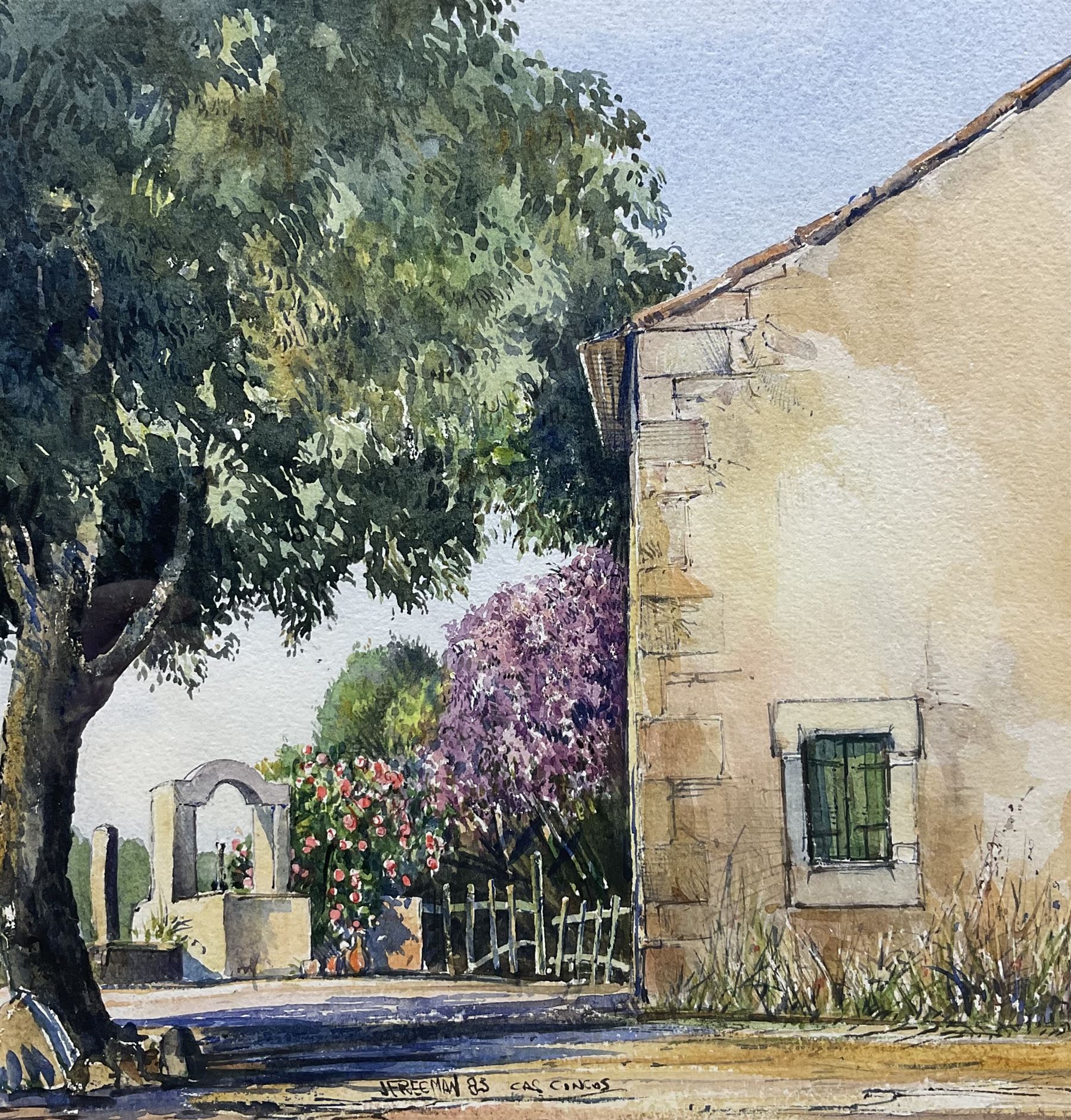 John Freeman (British 1942-): 'Cas Concos' Spain, watercolour signed titled and dated '85, 24cm x 23cm