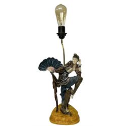 Art Deco style figural table lamp, modelled as a dancer upon an orange marbled base, H63.5cm
