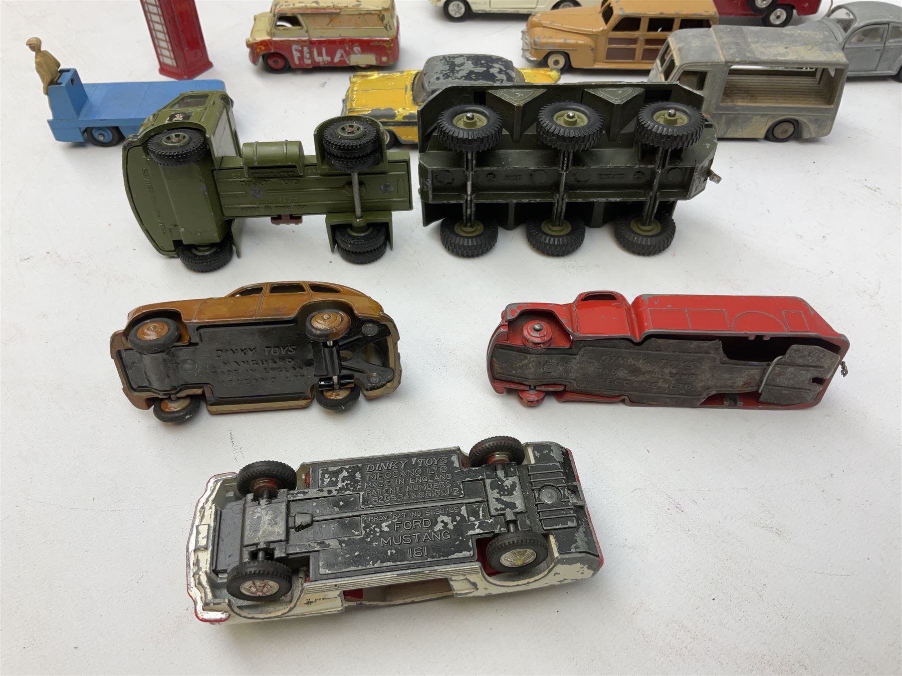 Dinky/Corgi - twenty-nine unboxed and playworn die-cast models including Mobilgas Tanker, two BEV Trucks, Aveling-Barford steam roller, Coventry Climax fork-lift, Hudson Hornet, Vanguard, Post Office Telephones Van, Royal Mail Van etc