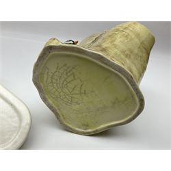 Sylvac budgieregar wall pocket, together with other Sylvac cermics including swan vases, blue tit vase and a frog figure etc, all with printed or impressed marks beneath, and a Poole Pottery cat figure, with printed mark beneath, wall pocket H22cm