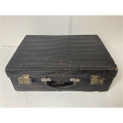 20th Century, crocodile skin suitcase, gilt lettering stamped for 