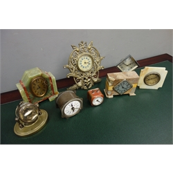  Collection of small clocks including 20th century ornate cast gilt metal timepiece, three marble clocks and four other clocks  