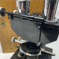 Three W. Watson & Sons microscopes, comprising Kima no 58173, Low power binocular no 98846 and High power binocular no 103144, all boxed 